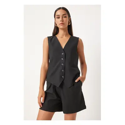 Happiness İstanbul Women's Black V Neck Vest Shorts Set