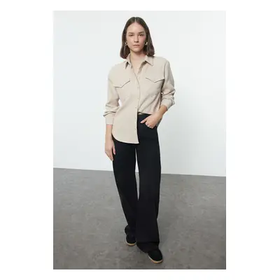 Trendyol Beige Cashmere Oversize Wide Pattern Woven Shirt