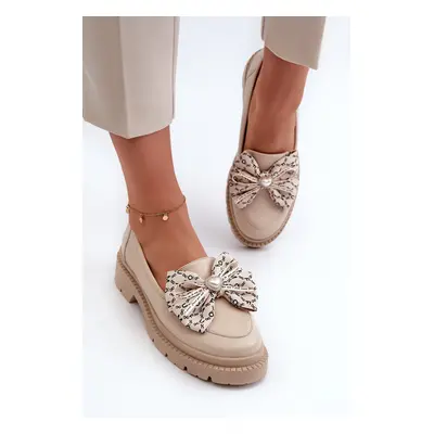 Women's leather moccasins with bow Laura Messi light beige