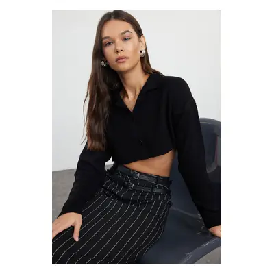 Trendyol Black Crop Polo Neck Knitwear Cardigan