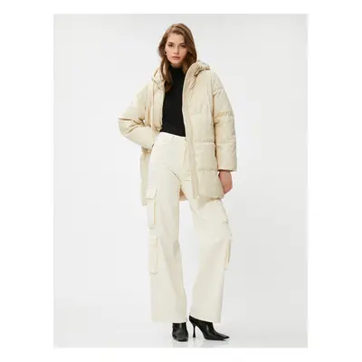 Koton Down Jacket Hooded Pocket Midi Length