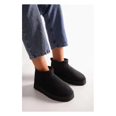 Shoeberry Women's Uggys Black Pile Short Suede Flat Boots Black Textile.