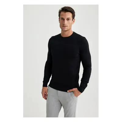 DEFACTO Black Crew Neck Basic Plain Knitted Casual Knitted Sweater