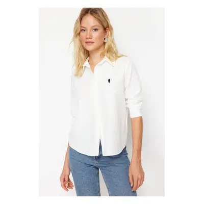 Trendyol Ecru Heart Embroidery Detail on Chest Regular Regular Fit Woven Shirt