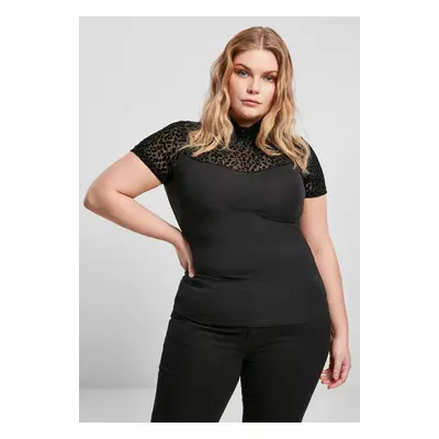 Women's turtleneck T-shirt Flock with lace black