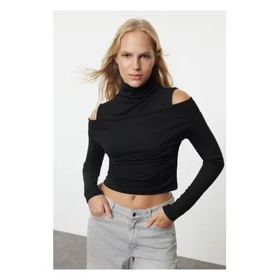 Trendyol Black Double Layer High Collar Slim/Fitting Knitted Blouse