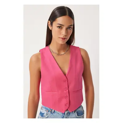 Happiness İstanbul Women's Dark Pink Linen Short Vest