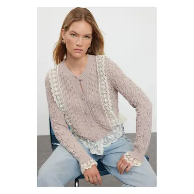 Trendyol Powder Crop Lace Openwork/Hole Knitwear Cardigan