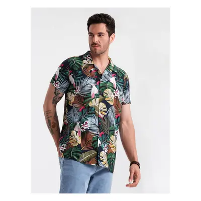 Ombre Men's short sleeve patterned viscose shirt - jungle