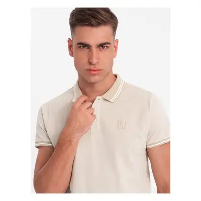 Ombre Melange men's polo shirt with striped collar - sand melange