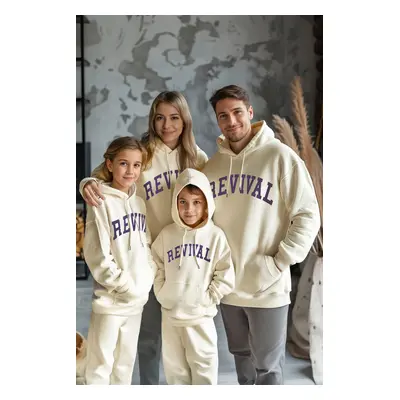 Trendyol Stone Unisex Mother-Father-Child Slogan Printed Knitted Sweatshirt