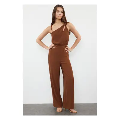 Trendyol Brown Single Shoulder Maxi Woven Jumpsuit