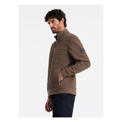 Ombre Lightweight unzipped men's jacket with quilted front - brown