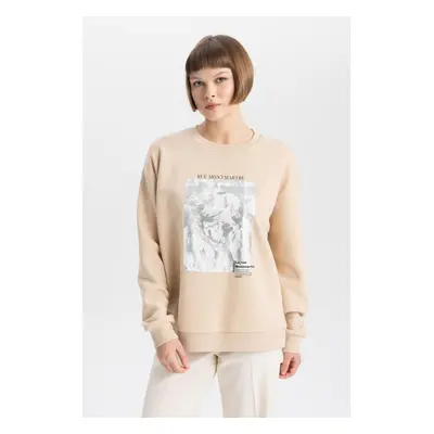 DEFACTO Relax Fit Crew Neck Printed Thick Sweatshirt