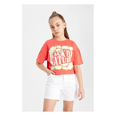 DEFACTO Girl's Printed Short Sleeve T-Shirt