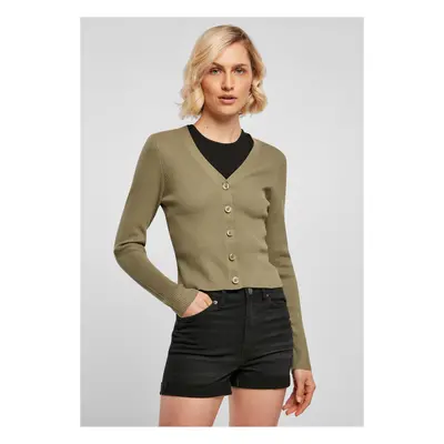 Women's cardigan with short rib knit - khaki