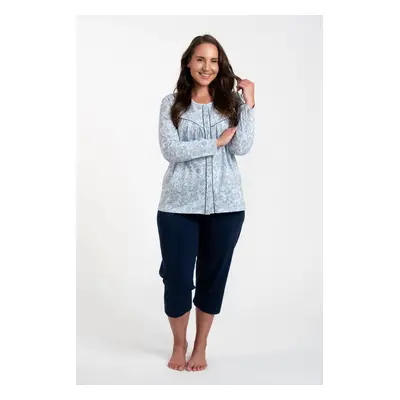 Women's pyjamas Talita long sleeves, 3/4 pants - print blue/navy blue