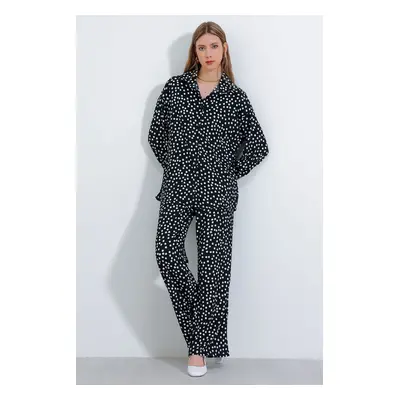 Bigdart Women's Polka Dot Black Ecru Knitted Double Suit