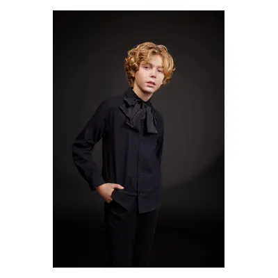 DEFACTO Oversized Polo Collar Black Basic Long Sleeve Shirt