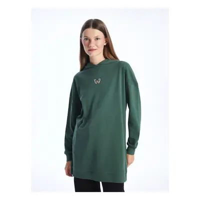 LC Waikiki Women's Hooded Embroidered Long Sleeve Sweatshirt Tunic