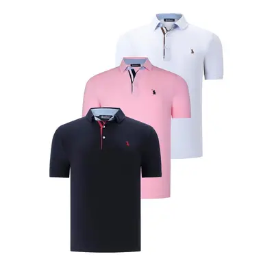 TRIPLE SET T8582 DEWBERRY MENS T-SHIRT-NAVY BLUE-WHITE-PINK