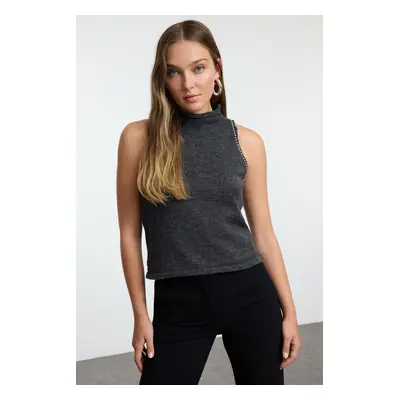 Trendyol Anthracite Soft Texture Stone Embroidered Knitted Blouse