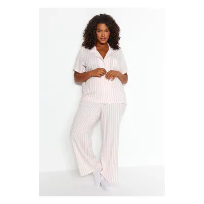 Trendyol Curve Pink Striped Shirt Collar Woven Pajamas Set