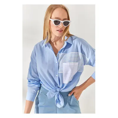 Olalook Baby Blue Pocket Detailed Oversize Woven Shirt