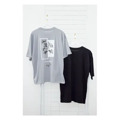 Trendyol Grey-Black Oversize/Wide Cut 2-Pack T-shirt