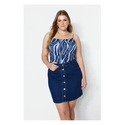 Trendyol Curve Blue Strap Patterned Knitted Crop Blouse