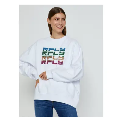 White Women's Oversize Sweatshirt with Replay Inscription - Women