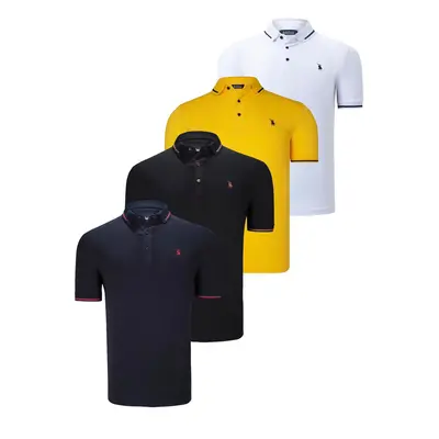 QUADRUPLE SET T8586 DEWBERRY MEN'S T-SHIRT-BLACK-WHITE-NAVY-YELLOW