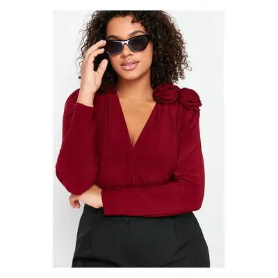 Trendyol Curve Claret Red Double Breasted Collar Accessory Body