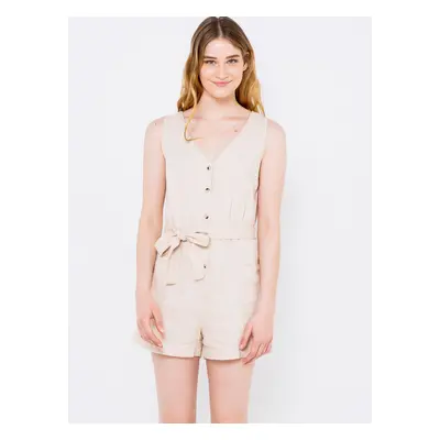 Beige short linen overall CAMAIEU - Ladies