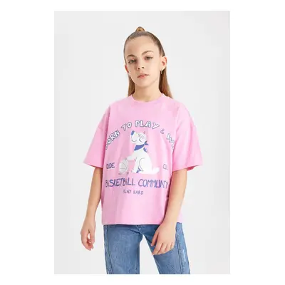 DEFACTO Girl Oversize Fit Printed Short Sleeve T-Shirt