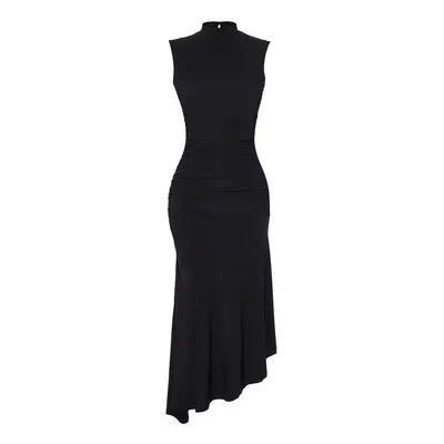 Trendyol Black Hemline Ruffle Detail Knitted Stylish Dress