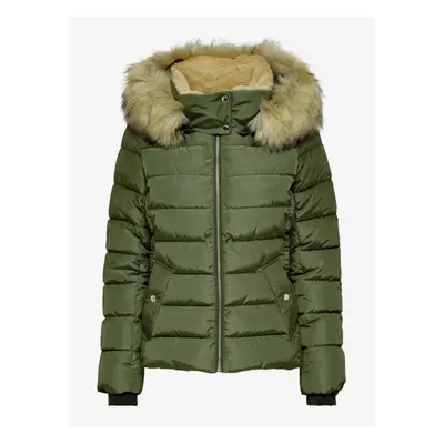 Khaki women's quilted jacket with faux fur ONLY New Camilla - Women's