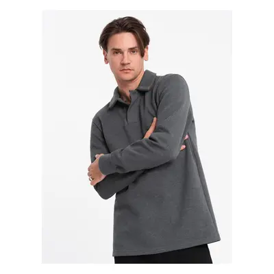 Ombre Men's structured knit polo collar sweatshirt - graphite melange