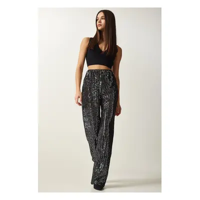 Happiness İstanbul Women's Gray Sequined Palazzo Trousers