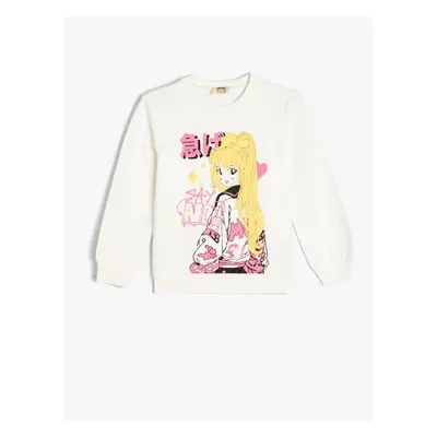 Koton Sweatshirt Anime Printed Crew Neck Long Sleeve Cotton