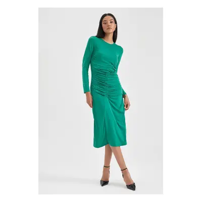 DEFACTO Bodycon Round Neck Midi Long Sleeve Dress