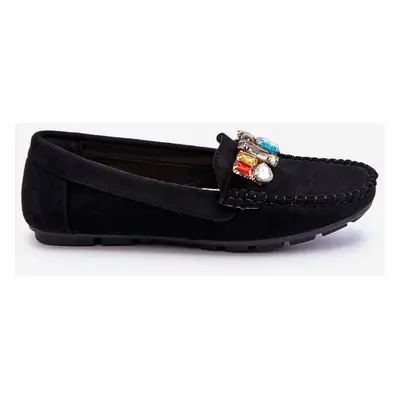 Women's suede loafers with crystals black Lucille