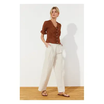 Trendyol Brown Embroidered Buttoned Woven Blouse