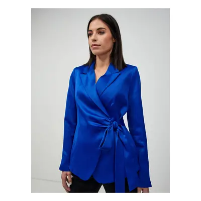 Dark blue satin jacket with ORSAY tie - Women