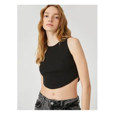 Koton Crop Athlete Crew Neck Ribbed Asymmetrical Cut