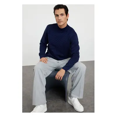 Trendyol Navy Blue Slim Slim Fit Half Turtleneck Textured Knitwear Sweater