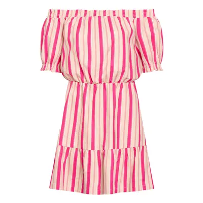 Pink striped linen dress with exposed shoulders ORSAY - Women