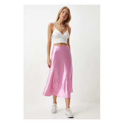 Happiness İstanbul Women's Pink Satin Finished Skirt