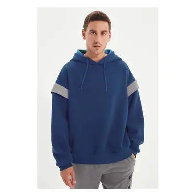 Trendyol Indigo Oversize/Wide Cut Hooded Reflective Detailed Polar Fleece Sweatshirt