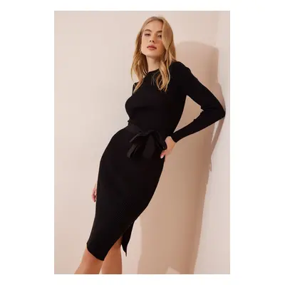 Happiness İstanbul Women's Black Crew Neck Lycra Knitwear Dress